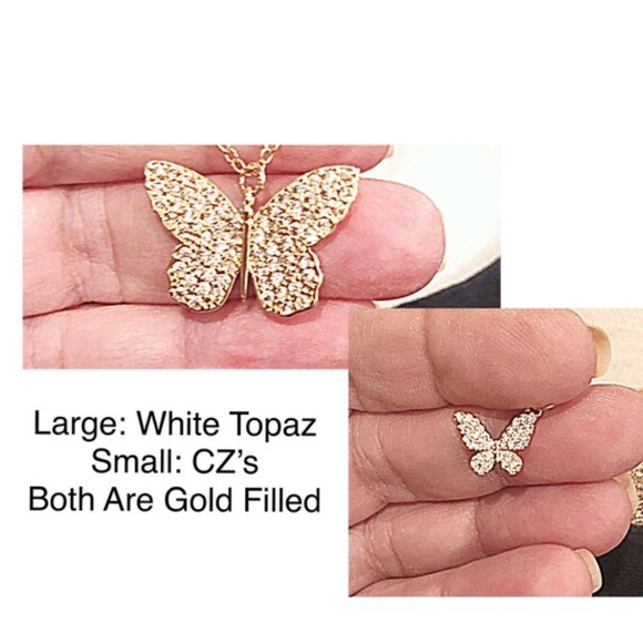 Big & Little Butterfly Necklace in CZ & White Topaz, Gold Filled, Or 2 Smalls - Picture 7 of 10